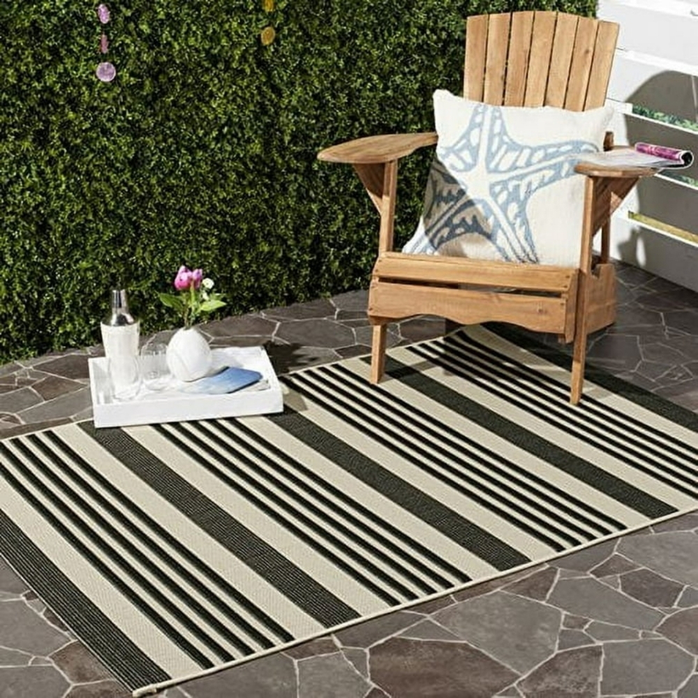 SAFAVIEH Courtyard Collection 2' x 3'7' Black/Bone CY6062 Stripe Indoor/ Outdoor